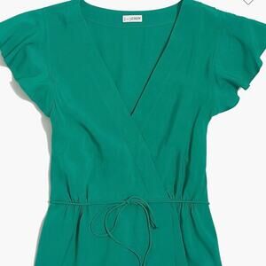 J. By J.Crew Flutter Sleeve Faux Wrap Top Size 0 Festive Green Blouse